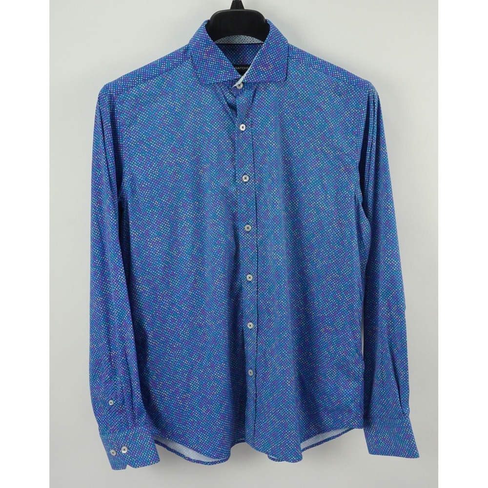 Bugatchi Performance Men Medium Long Sleeve Blue Polka Dot Nylon Button Up Shirt